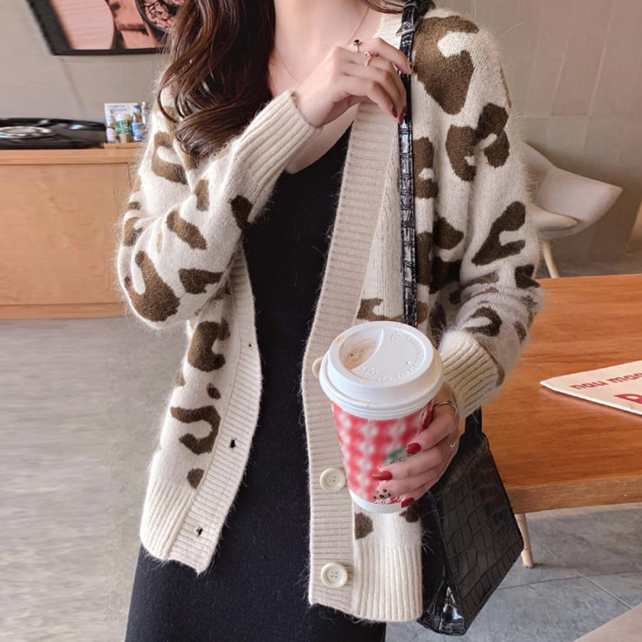 カーディガン | 長袖 レオパード柄 ゆったり ニットレディース カジュアル 羽織り おしゃれ ニットトップス ヒョウ柄 きれいめ