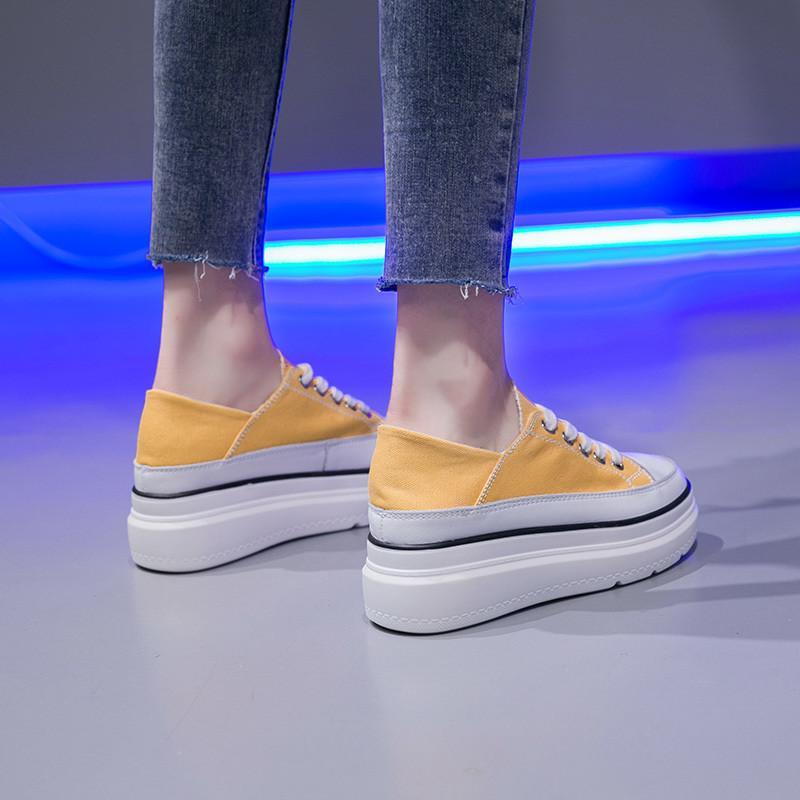 スニーカー | 厚底シューズ キャンバス厚底レディース レースアップ ラウンドトゥ 滑り止めソール ウォーキングシューズ スニーカー スポーツ