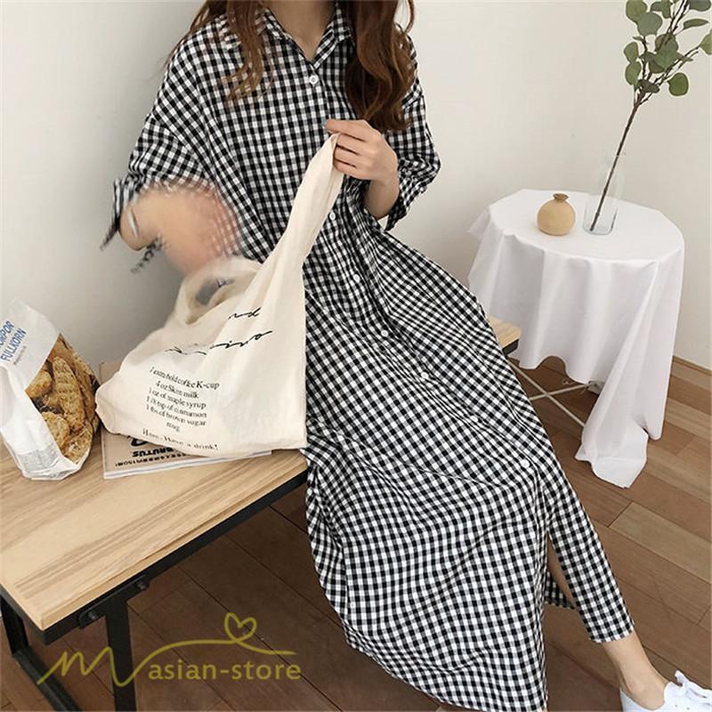 マキシ | ワンピース シャツワンピース チェック柄 可愛い マキシワンピース レディース 5分袖 春 夏 秋 20代 30代 着痩せ Aラインワンピース フリーサイズ 40代 50代