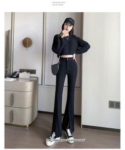 チノ・テーパード・ジョガー・スキニーパン | フレアパンツ レディース ハイウエスト センターシーム 韓国ファッション オフィス カジュアル 通勤 シンプル デイリー 春 秋 韓国 送料無料 冬 スリット
