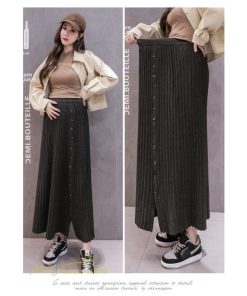 スカート | マタニティ Aライン秋 冬 コーデ 着痩せ 裾口スリット ニット 体型カバー リブ ウエスト調整 マタニティウェア 大きいサイズ カジュアル