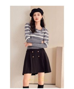 ニット・セーター | 長袖 ニット セーター Tシャツ レディース トップス 秋新作 ママ 人気 秋コーデ 激安 ボーダー柄 オシャレ 韓国風 可愛い キレイめ エレガント 上品 2022新作