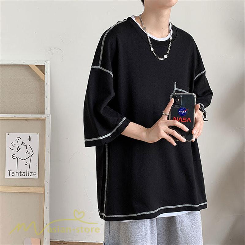 Tシャツ | 半袖メンズ カットソー ゆったり 半袖 カジュアル おしゃれ カジュアル 夏新作 体型カバー シンプル 30代 カッコウイイ ポケット 20代 無地