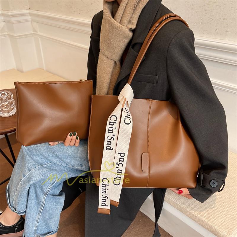 女性用バッグ | トートバッグ レディース A4 大容量 手提げ 鞄 おしゃれ PUレザー 通勤通学 無地 シンプル オフィス 上品 20代30代40代 お出かけ ビジネスバッグ ポーチ付き