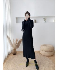 ニットワンピース | レディース 冬 きれいめ ロング おしゃれ 秋冬 長袖 ハイネック サイドスリット セクシー 同窓会 デート 大人フェミニン 女子会 韓国風