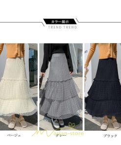 スカート | プリーツレディース ロング丈 マキシ 黒 グレー ベージュ ニット Aライン 秋冬コーデ 秋冬物 お出かけ デート 新着 普段着 旅行 女子会 新作 お呼ばれ
