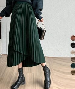 ロングスカート | 不規則裾 プリーツスカート ハイウエスト