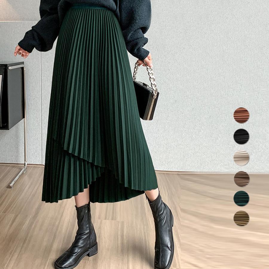 ロングスカート | 不規則裾 プリーツスカート ハイウエスト