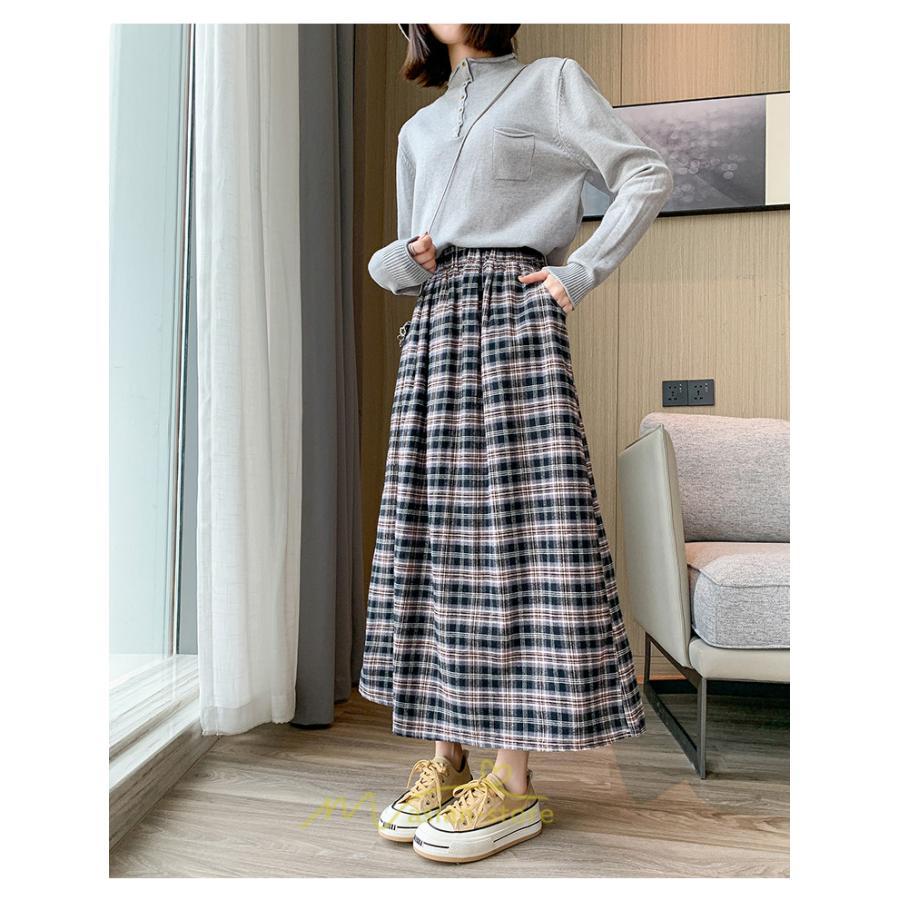 スカート | チェックロングウエストゴム チェック柄 大人 ハイウエスト Aライン30代40代50代 通学通勤 可愛い スカート ゆったり