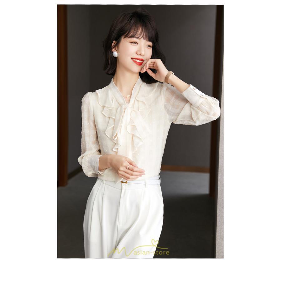 シャツ・ブラウス | シャツ ブラウス 春 秋 冬 シフォン 長袖 レディース フォーマル 通勤 OL オフィス ビジネス カジュアル リボン 綺麗 可愛い おしゃれ 高級感 キレイめ