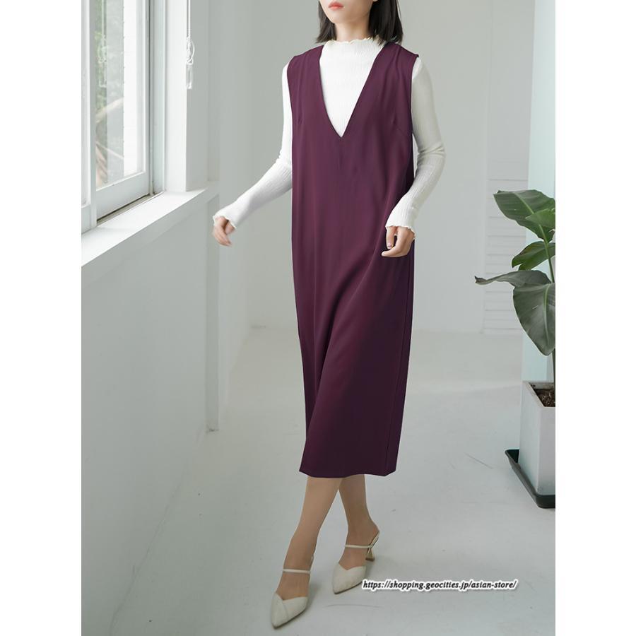 ノースリーブ | タンクワンピース 秋物 レディース ワンピース サイドポケット Vネック バックスリット入れ 20代50代 通学通勤 無地 大人 2022秋冬