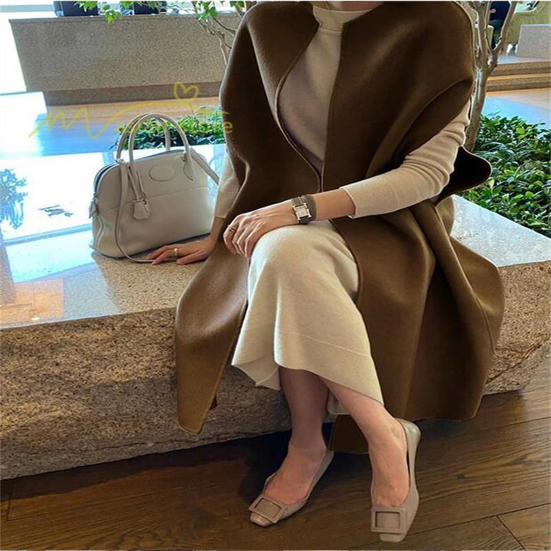 ベスト | ジレ 秋冬 レディース ベストコート ドロップショルダー 秋物 ロング丈 羽織り カーディガン ノーカラー 黒 ゆったり アウター 無地 大人 温かみ