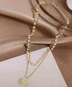 ネックレス | 2連 チョーカーレディース ショート チェーンフェイクパールアクセサリー おしゃれ ゴールド