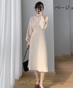 ニットワンピース | レディース 冬 きれいめ ロング おしゃれ 秋冬 長袖 送料無料 着痩せ 無地 通勤 提灯袖 可愛い パフスリーブ 20代30代40代50代