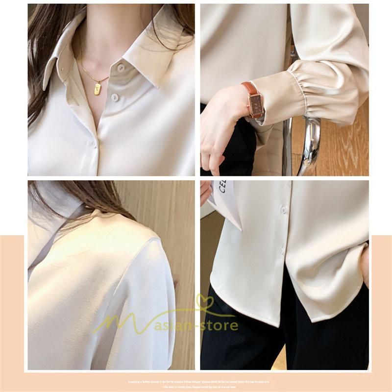 シャツ・ブラウス | ブラウス レディース オフィス おしゃれ 長袖 開襟 シャツ ビジネス OL 事務服 無地 長袖シャツ ファッション 優雅 エレガント カジュアル 通勤 細身 着回し
