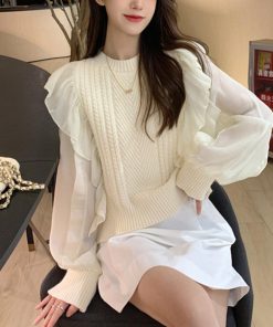 ニット・セーター | フリルニットトップス レディース 韓国風