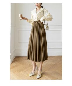 スカート | ロングロング 春 秋 プリーツ レデイース  体型カバー 着痩せ 通勤 通学 裏地付き ウエストゴム ゆったり お呼ばれ 楽チン 女子会 キレイめ