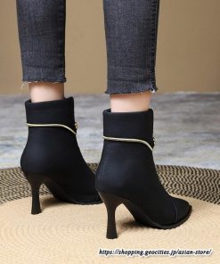 ショートブーツ | レディース 春秋ブーツ ポインテッドトゥ ブーツ ピンヒール フロントファスナー 靴 シューズ ハイヒール 黒ブーツ 30代 上品 大人 おしゃれ