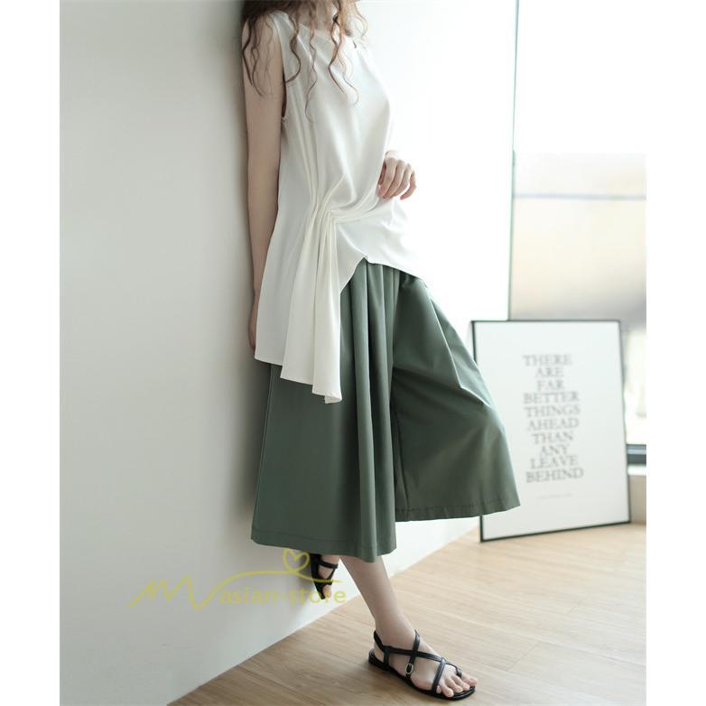 ワイドパンツ | ガウチョパンツレディース スカンツ スカーチョ リラックスパンツ 無地 ウエストゴム ゆったり シンプル 体型カバー おしゃれ ガウチョ ボトムス