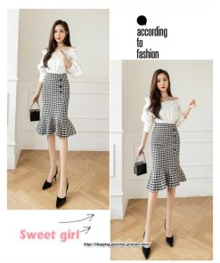 スカート | マーメイドニットレディース ひざ丈 チェック柄 おしゃれ かわいい レディース ボトムス 2022年秋冬 ニット きれい