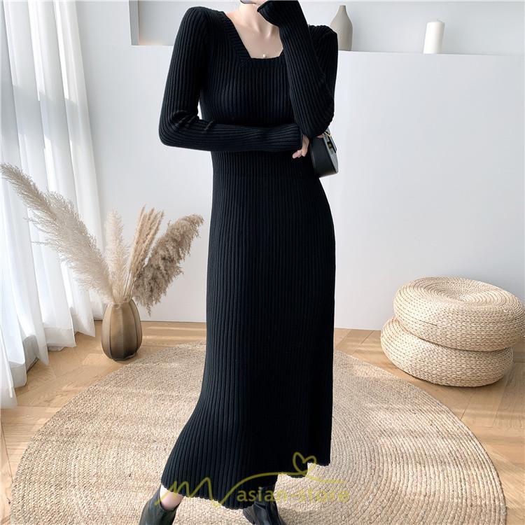 ニットワンピース | ワンピース 秋 秋服 レディース ニット ロングワンピース ロング 長袖 冬 冬服 Aライン 着痩せ 大人上品 お出かけ デート エレガント 送料無料 20代30代40代