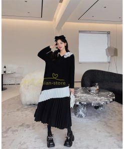 マキシ | 切り替えワンピース 秋 レディース 裾プリーツワンピース ロングワンピース ゆったり 大きいサイズ 秋物 長袖 30代50代 大人 プリーツ 可愛い Vネック