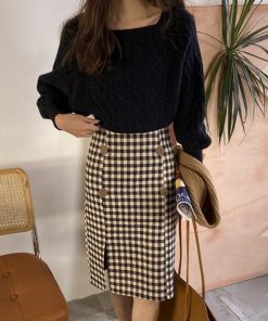 ニット・セーター | ケーブルニット スクエアネック 韓国風