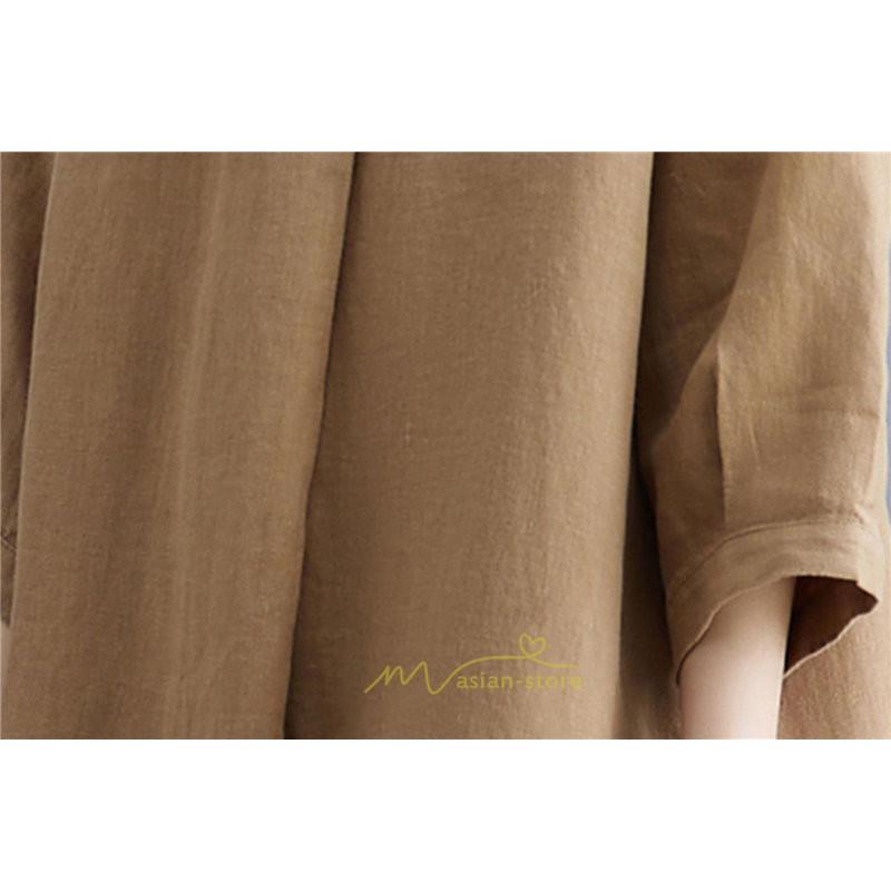 送料無料SALE | 夏ワンピース 五分袖 麻ワンピース Aラインワンピース 大きめ ゆったり 無地 Vネック ミモレ丈 ロングワンピース 女っぽい 通学通勤 30代40代 可愛い 大人