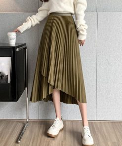 ロングスカート | 不規則裾 プリーツスカート ハイウエスト