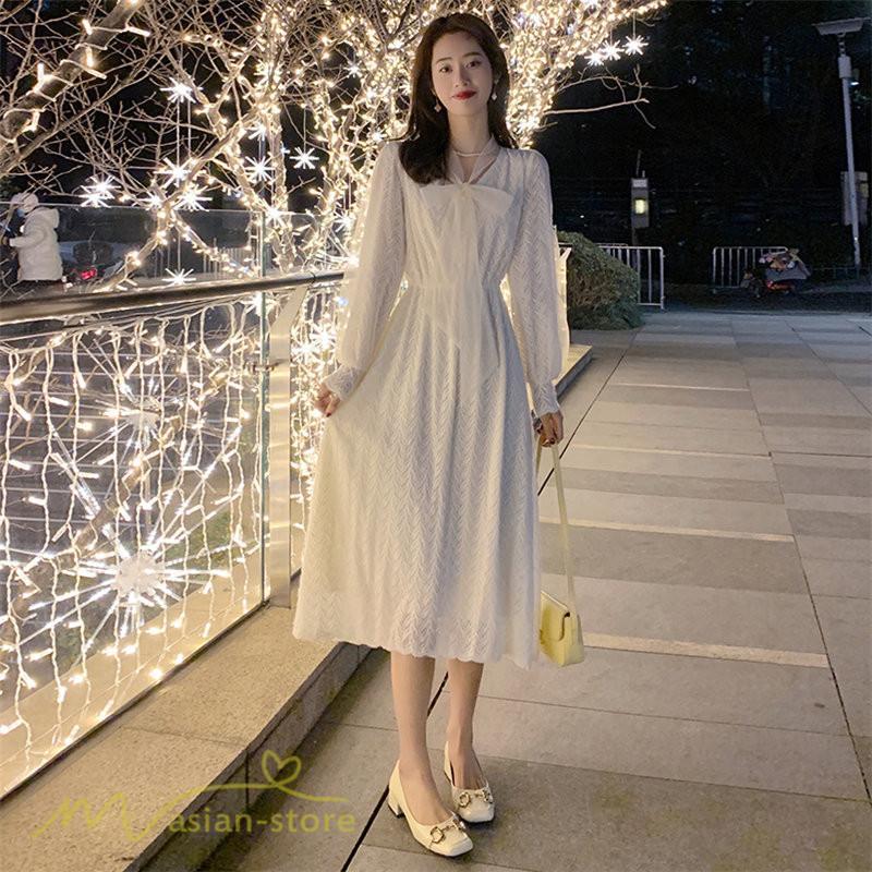 ミディアム | ワンピース レディース Aラインワンピース 着痩せ 上品 長袖ワンピース 春 秋 新作 スプリングワンピース 韓国風 20代 40代 お出かけ ゆったり 通学 30代 通勤
