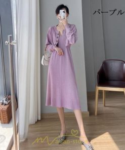 ニットワンピース | セットアップ レディース 秋冬 きれいめ ロング丈無地 20代30代40代50代 長袖 可愛い お出かけ 大人 通勤 韓国風 着痩せ