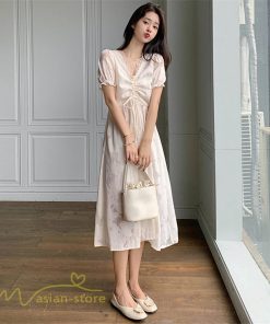 ミディアム | ワンピース レディース 着痩せ 上品 半袖 Aラインワンピース シフォン カジュアル 膝丈 きれいめ おしゃれ Vネック 上品 40代 30代 20代 サマーワンピース