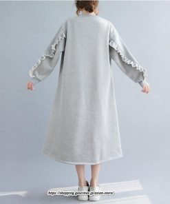 マキシ | ワンピース レディース ロングワンピース 長袖 無地 ゆったり 裏起毛 体型カバー パーカー風 シンプル キレイめ オシャレ 30代 40代 20代 50代　 お出かけ