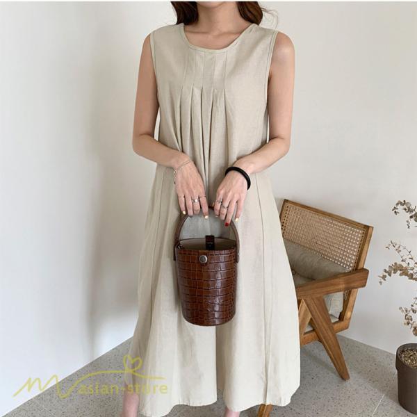 マキシ | ワンピース ノースリーブ 夏服 麻混 リネン混 春夏 カジュアル Aラインワンピース 綿麻 レディース フリーサイズ 夏 ロング丈 ギャザー きれいめ 無地