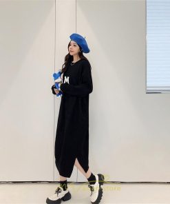 マキシ | スウェットワンピース ロングトレーナー ロングワンピース スウェット 裾スリット ゆったり 体型カバー 大きいサイズ 大人 秋冬 かわいい 20代30代 50代