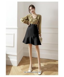 スカート | レディース ミニ膝上 マーメイド着痩せ フェミニン 優雅 上品 フリル 2022新作 韓国風 秋冬コーデ キレイめ 通勤 オシャレ 通学