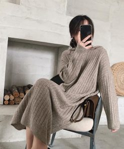 ワンピース | ニットレディース カジュアル ゆったり ロング長袖 リブニット 秋冬 フード付き