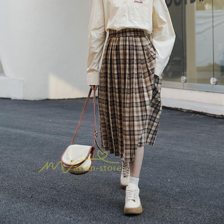 スカート | レディース プリーツマキシロング丈 ロングウエストゴム 大人 20代 30代 40代 OL カジュアル チェック柄 ママ 通勤通学 母