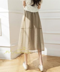 送料無料SALE | スカート 夏 Aラインスカート 切り替え 無地 ウエストゴム 膝下丈 ハイウエスト ミモレ丈 裏地付き プリンセス 可愛い 30代40代 サマー 女っぽい 軽量 ふんわり