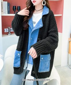 コート・ジャケット | ジャケット レディース 長袖 トップス ニット ニットカーディガン 切り替え デニム アウター 配色 デザイン おしゃれ 冬 カジュアル 2022 秋 カーディガン