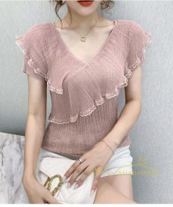 ｔシャツ・カットソー | サマーニット レディース 半袖 Vネック カラー きれいめ トップス Tシャツ ニットソー 薄手 新品 夏新作 2021 激売れ お出かけ ファッション 激売れ エレガント