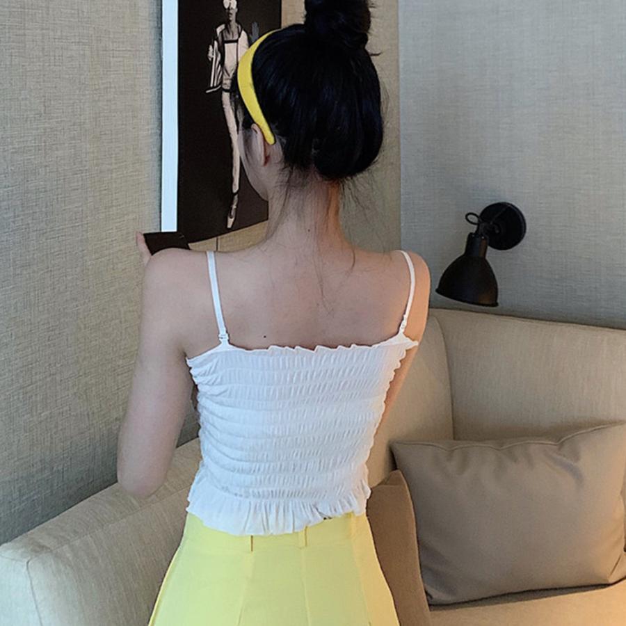 キャミソール | インナー ベアトップ レディース ストラップ付き チューブトップ トップス 韓国ファッション ストレッチ ギャザー飾り フリル