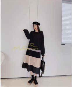 マキシ | スウェットワンピース ロングワンピース スウェット プリーツ裾 切り替え ゆったり 体型カバー 大きいサイズ 50代 かわいい 秋冬 大人 20代30代