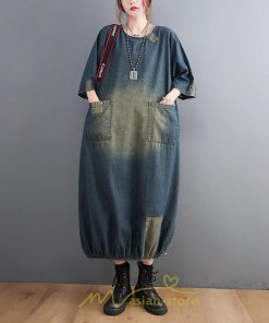 デニムワンピース | ロングワンピース レディース 長袖 ゆったり 大きいサイズ 体型カバー かわいい 藍 ロング丈 20代30代40代50代 ポケット