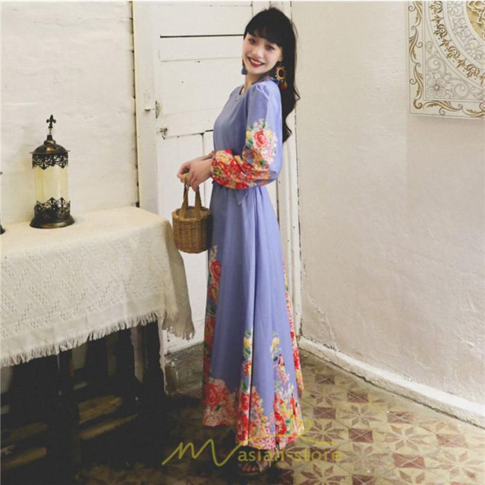 マキシ | ワンピース 長袖 夏 秋 レディース シフォン きれいめ ロング リゾート 体型カバー イベント デート 女子会 エスニック風 旅行 楽ちん 外出 ジャーニー