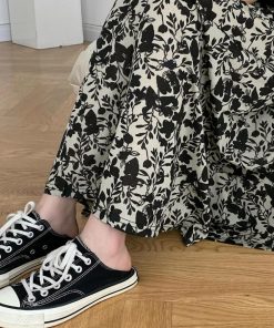 ロングスカート | モノトーン花柄スカート ハイウエスト