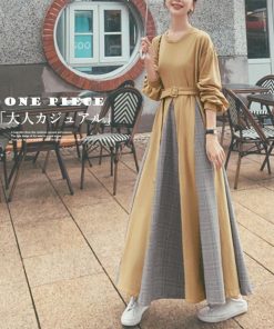 ワンピース | ロング春 異素材フレアワンピ