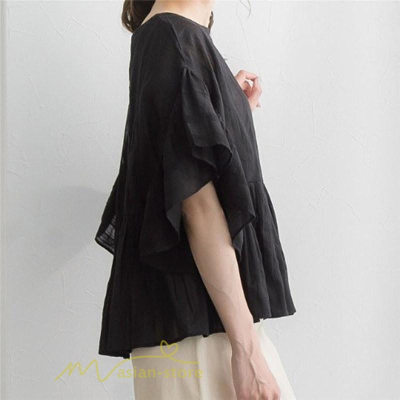 シャツ・ブラウス | シャツ ブラウス レディース きれいめ 春秋 40代 30代 韓国風 フレア 通勤 女性 服装 スーツ 大人 無地 着痩せ オフィスカジュアル 半袖ブラウス 上品 春夏