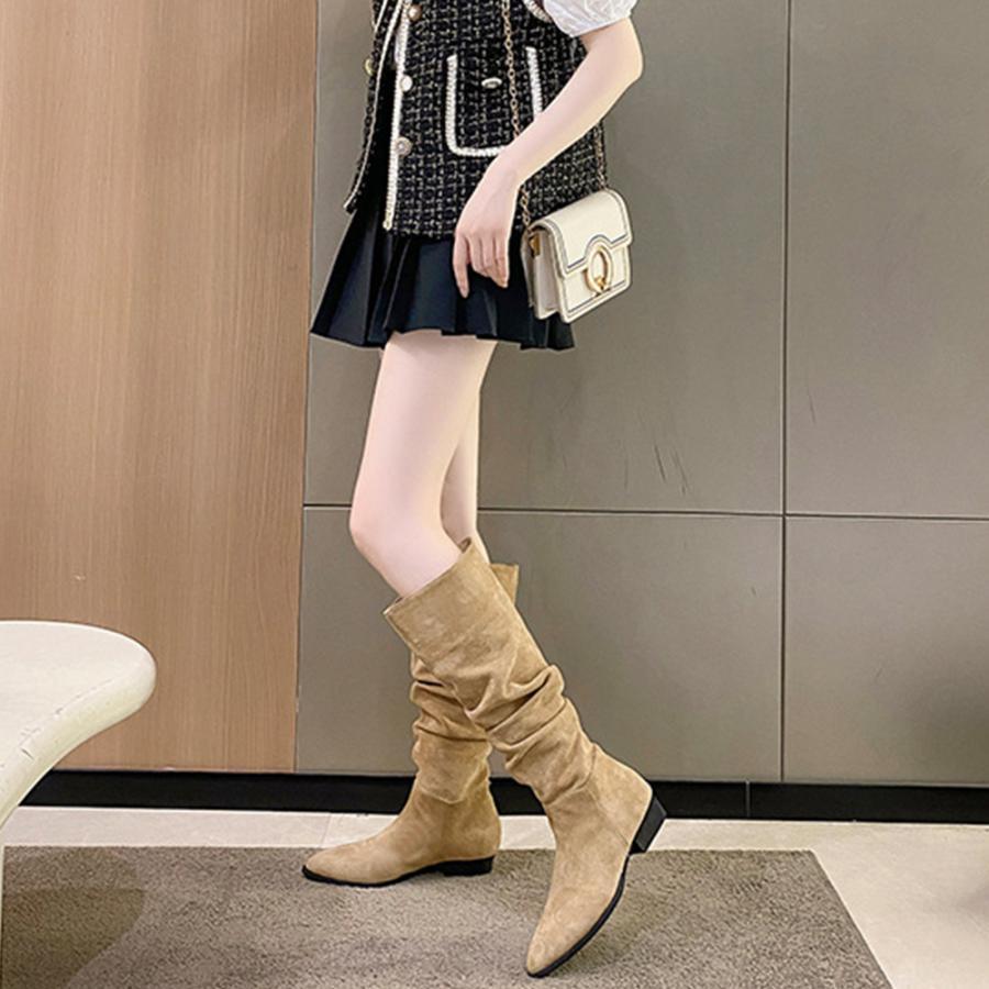 ニーハイブーツ | スエード調 ジョッキーブーツ ローヒール