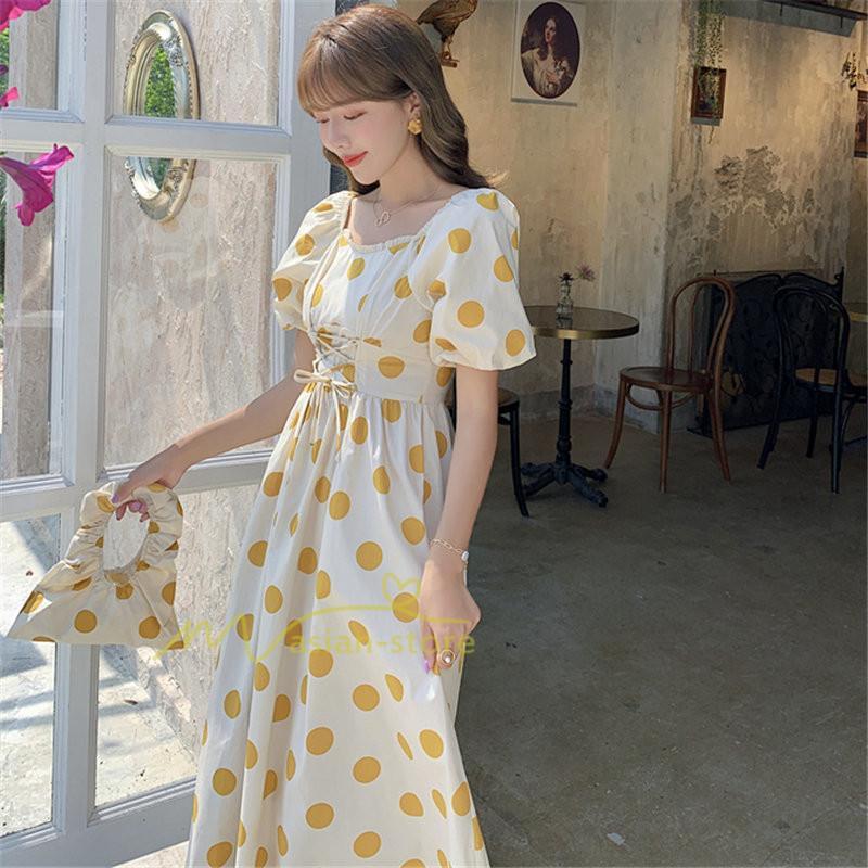 マキシ | ワンピース レディース チュニック 半袖 楽ちん 大きいサイズ 体型カバー ドット柄 カジュアル お出かけ ファッション 着痩せ 20代30代40代 エレガント 夏物